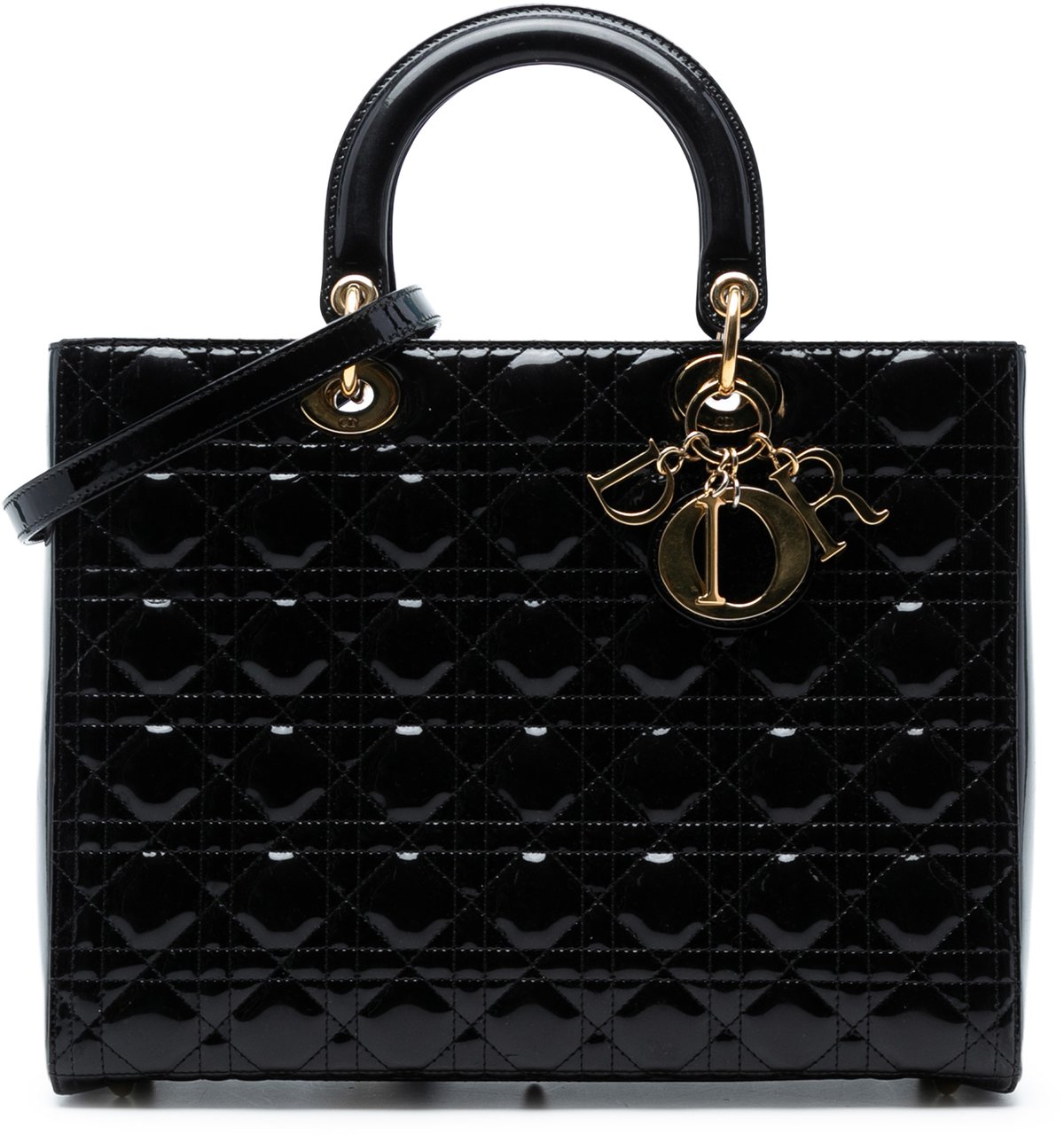 Dior Large Patent Cannage Lady Dior Zwart