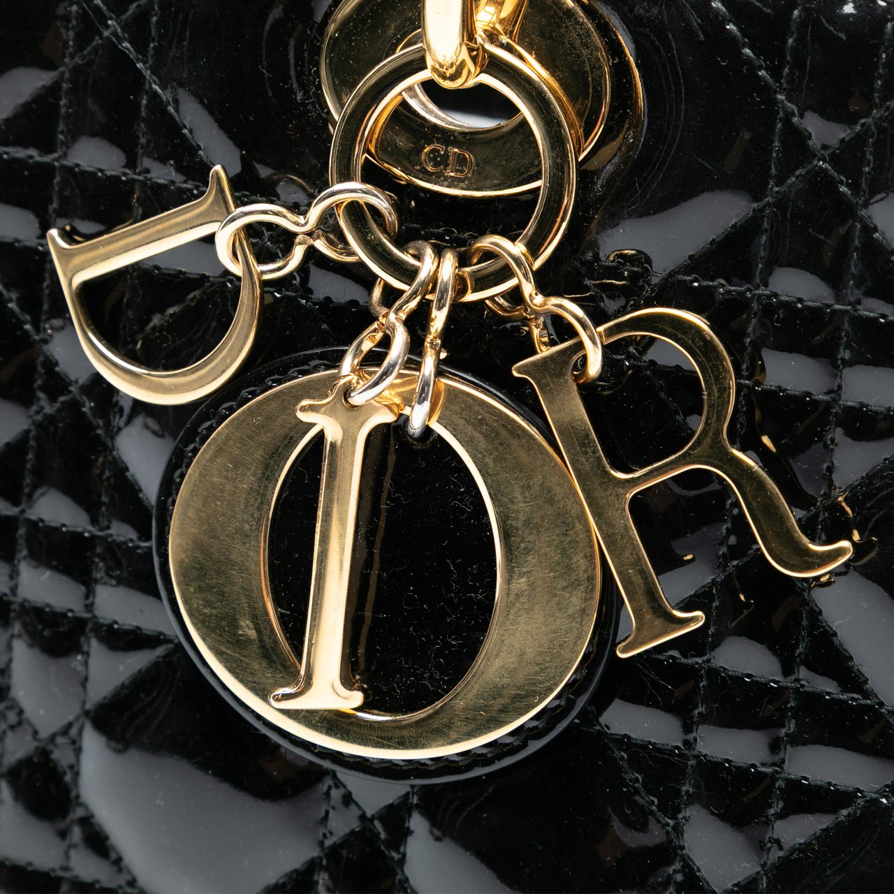 Dior Large Patent Cannage Lady Dior Zwart