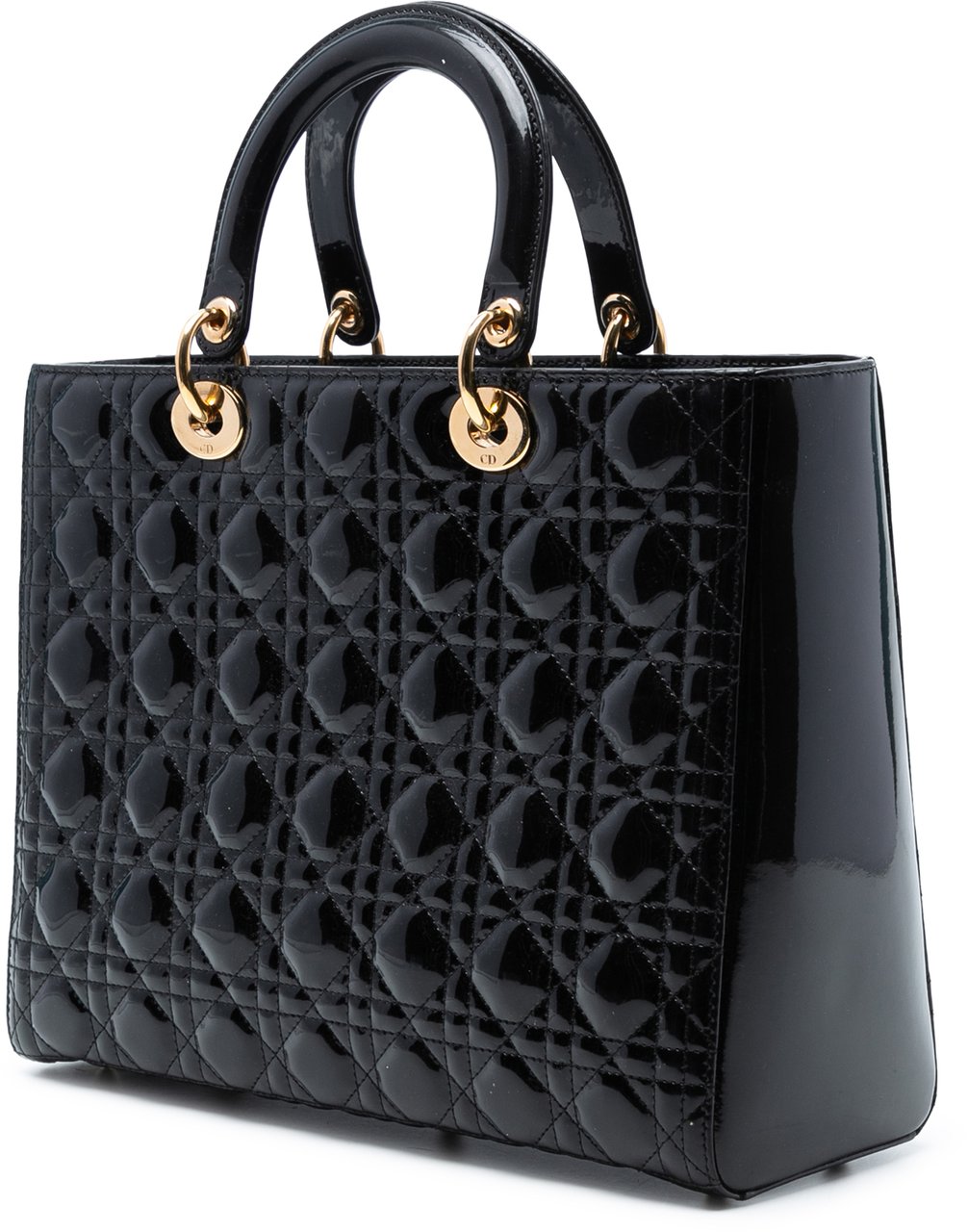 Dior Large Patent Cannage Lady Dior Zwart