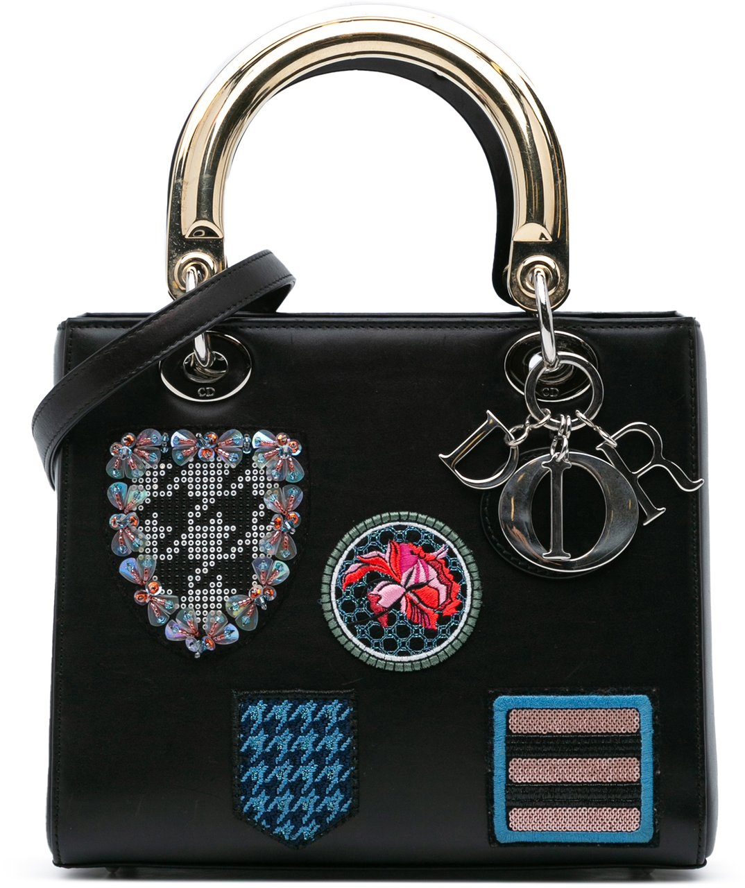 Dior Medium Calfskin Patch Embellished Lady Dior Zwart