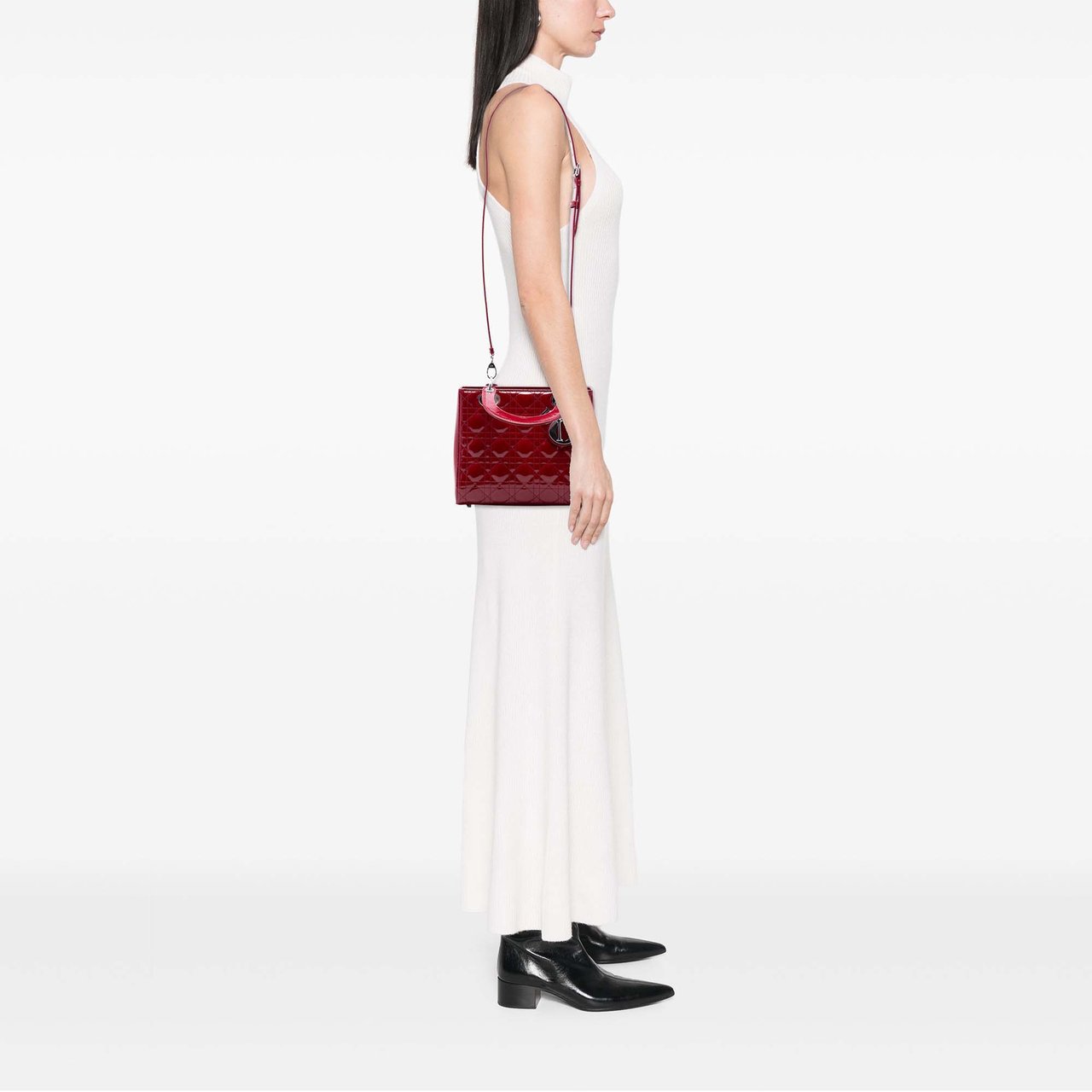 Dior Medium Patent Cannage Lady Dior Rood