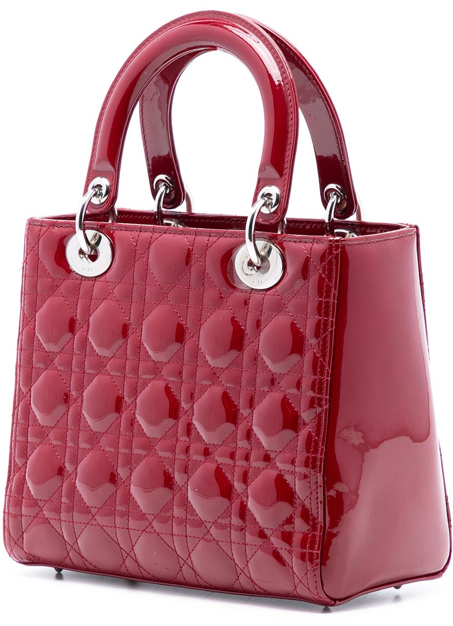 Dior Medium Patent Cannage Lady Dior Rood