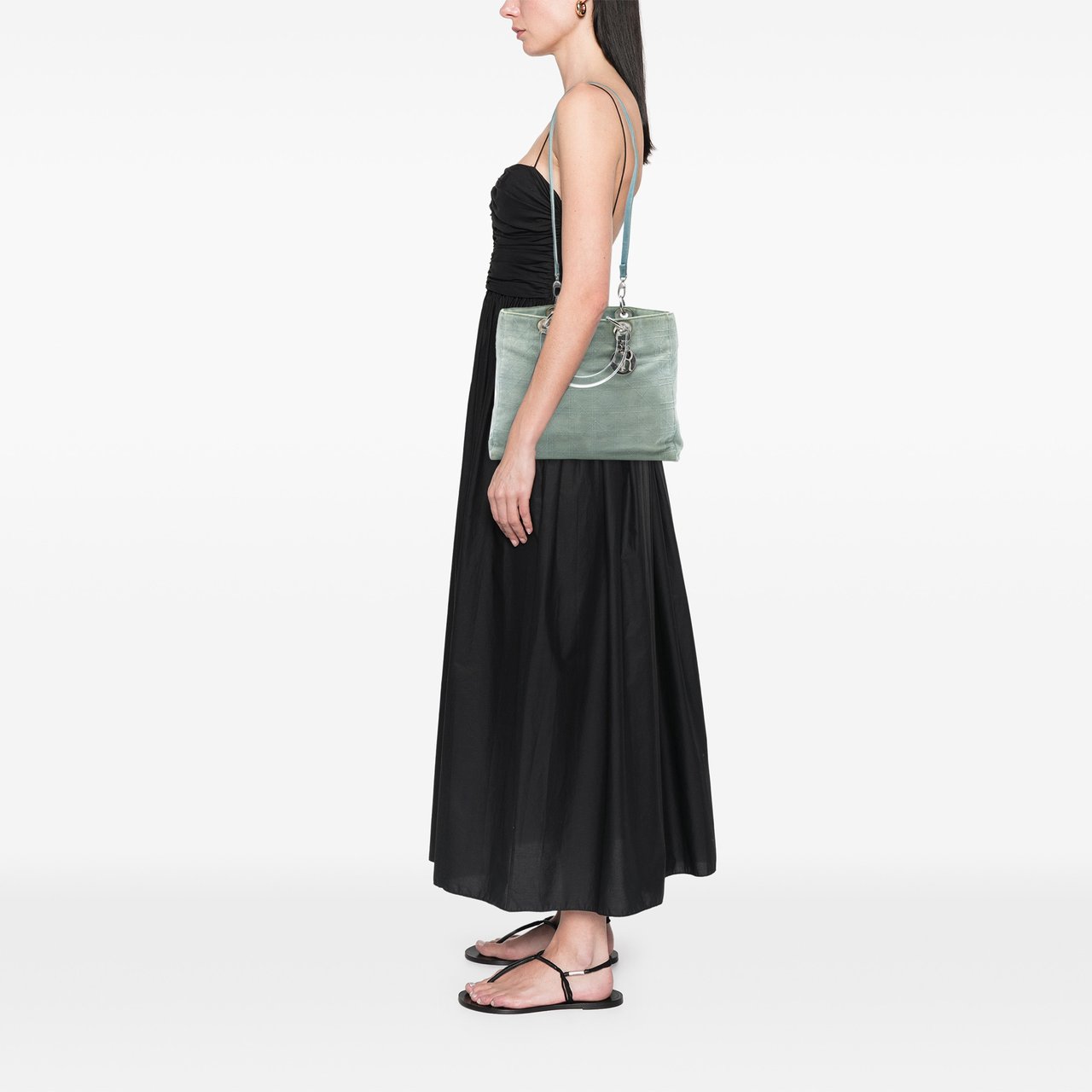 Dior Large Denim Cannage Acrylic Handles Lady Dior Blauw