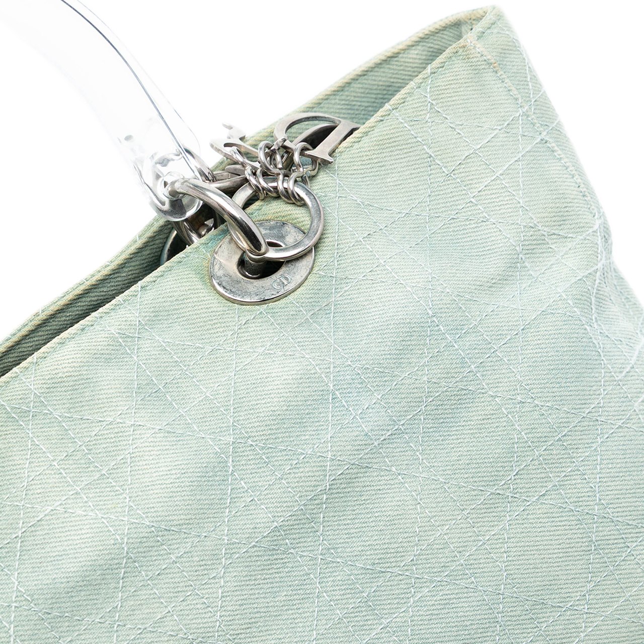 Dior Large Denim Cannage Acrylic Handles Lady Dior Blauw