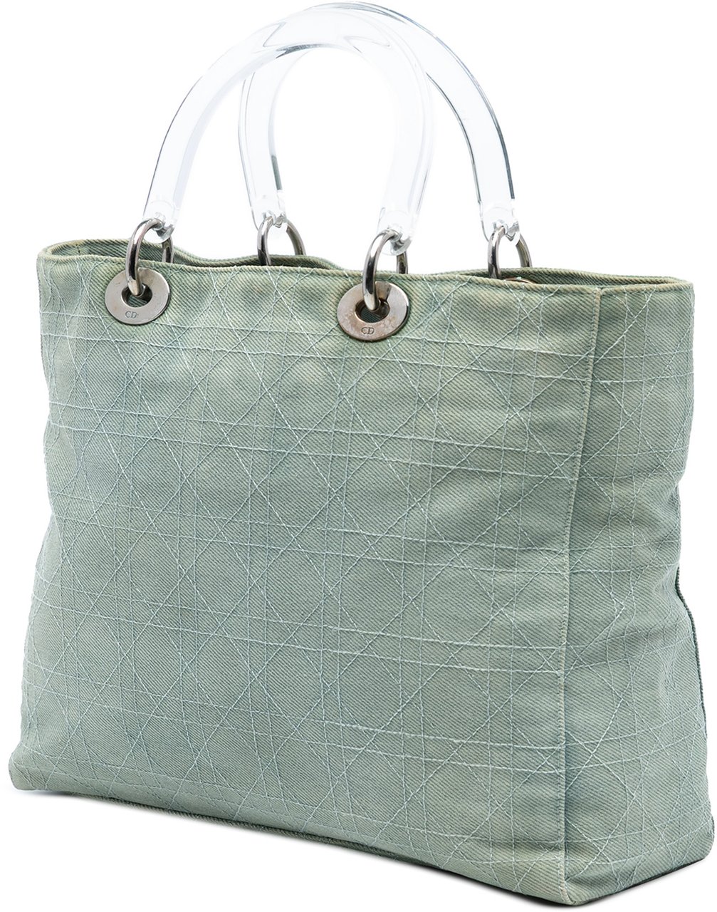 Dior Large Denim Cannage Acrylic Handles Lady Dior Blauw