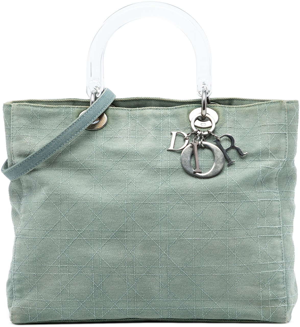 Dior Large Denim Cannage Acrylic Handles Lady Dior Blauw