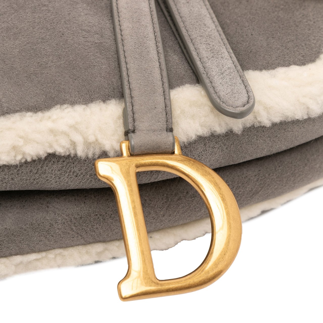 Dior Shearling Suede Saddle Bag Grijs