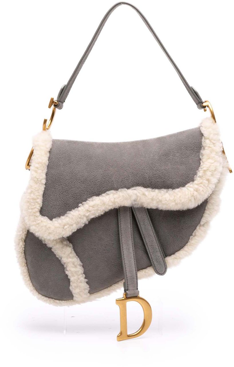 Dior Shearling Suede Saddle Bag Grijs