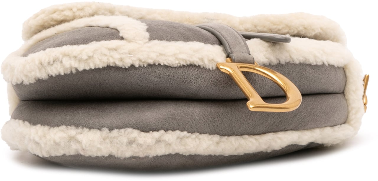 Dior Shearling Suede Saddle Bag Grijs