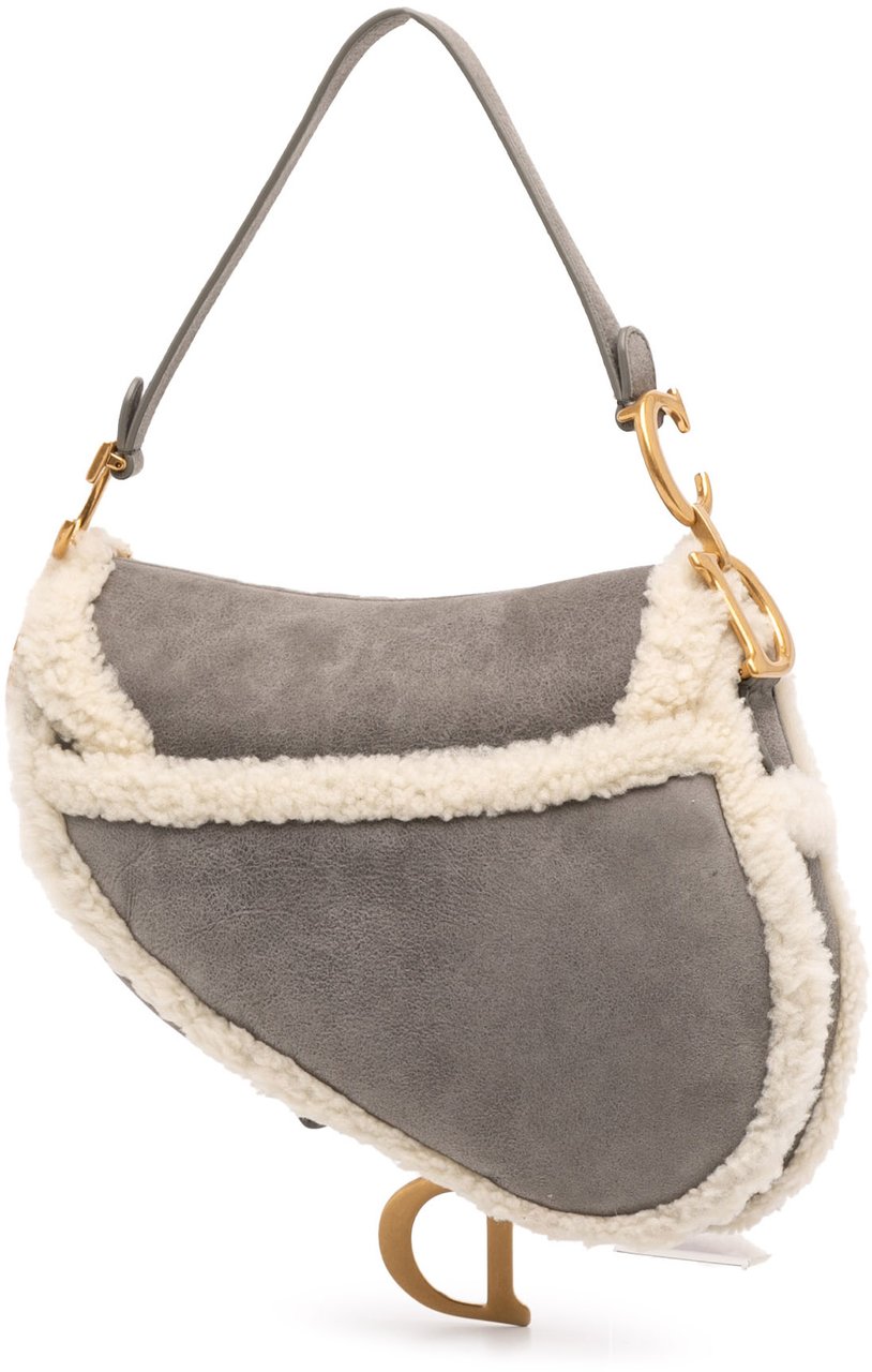Dior Shearling Suede Saddle Bag Grijs