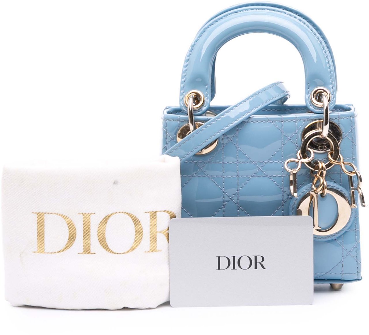 Dior Micro Patent Cannage Lady Dior Blauw