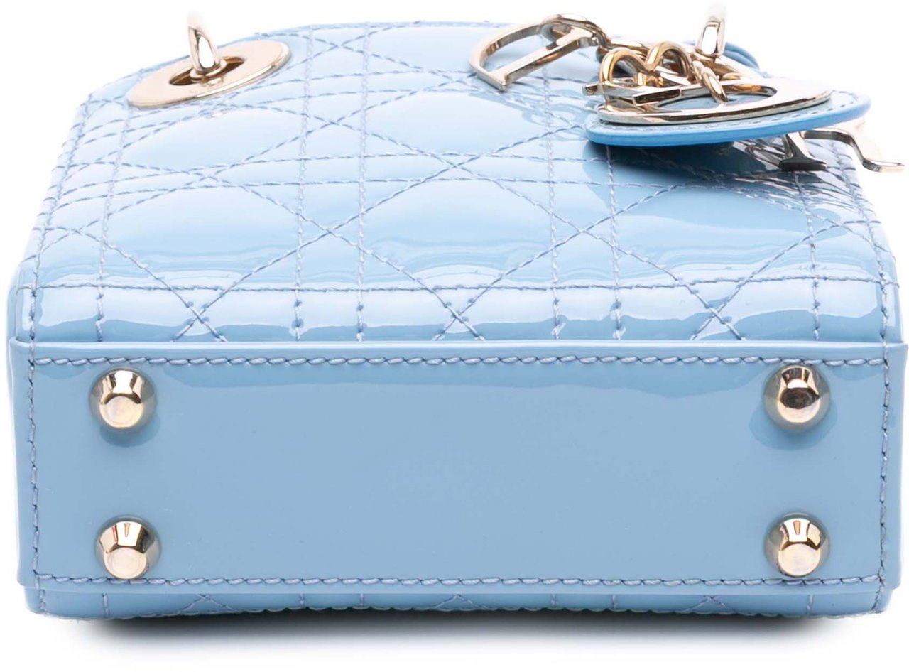 Dior Micro Patent Cannage Lady Dior Blauw