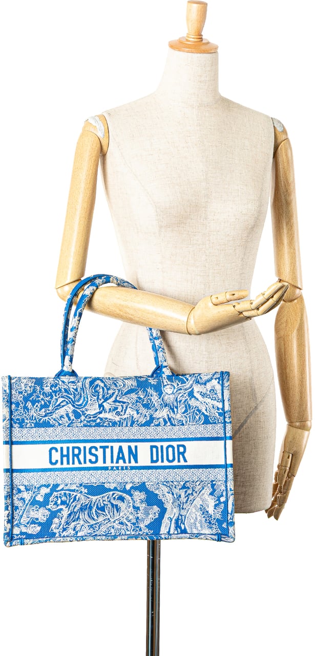 Dior Medium Canvas Embroidered Dioriviera Toile De Jouy Book Tote Blauw