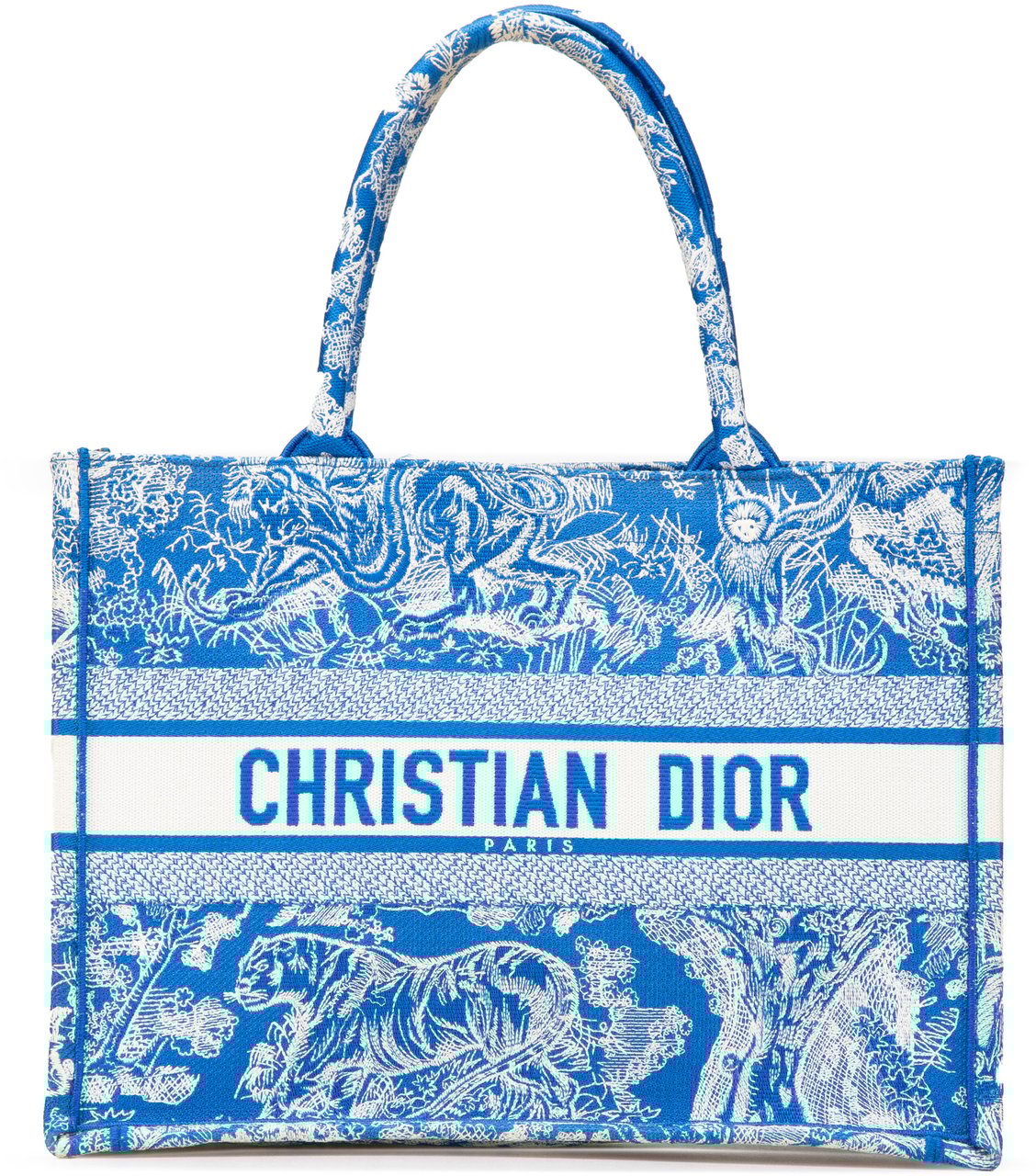 Dior Medium Canvas Embroidered Dioriviera Toile De Jouy Book Tote Blauw