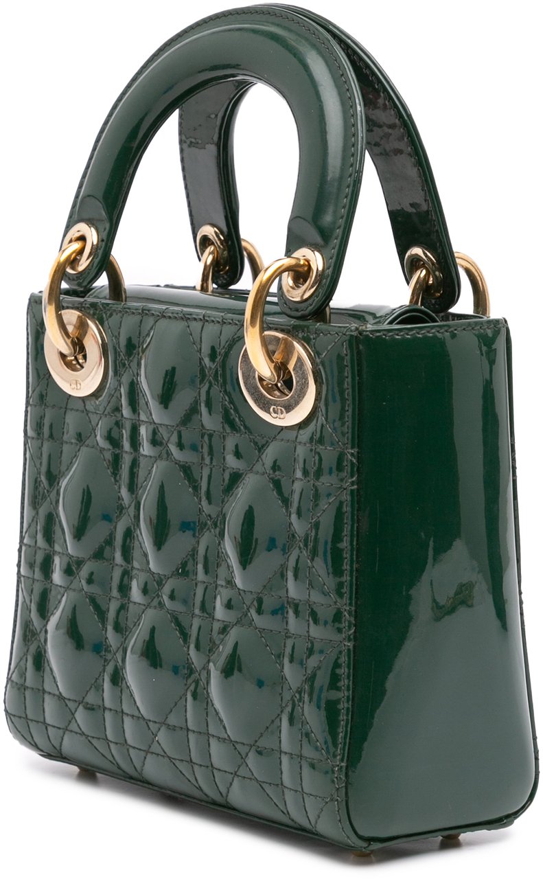 Dior Mini Patent Cannage Lady Dior Groen