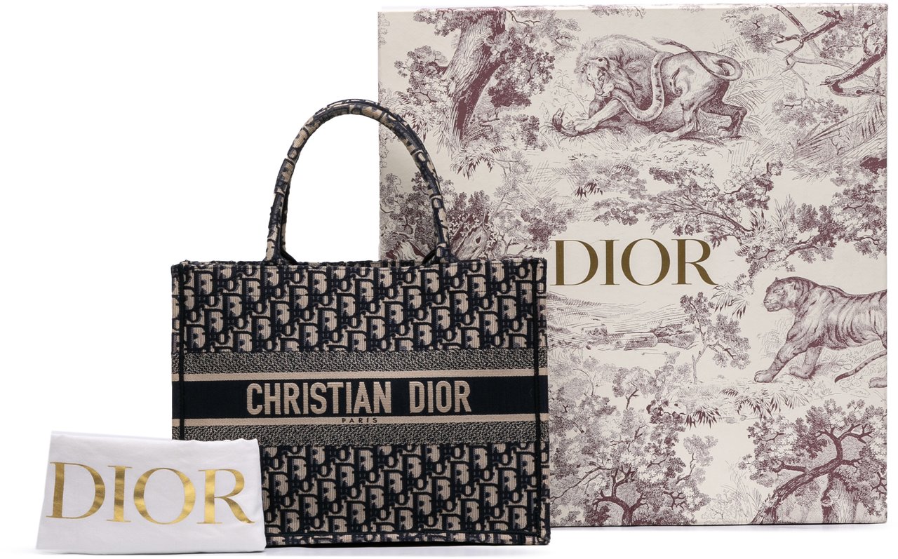 Dior Medium Oblique Canvas Book Tote Blauw