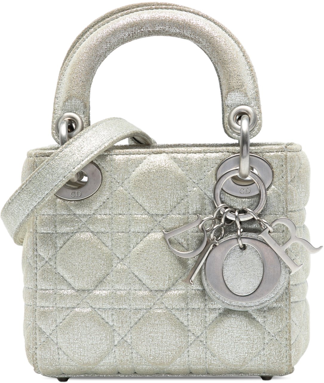 Dior Micro Metallic Calfskin Cannage Lady Dior Zilver