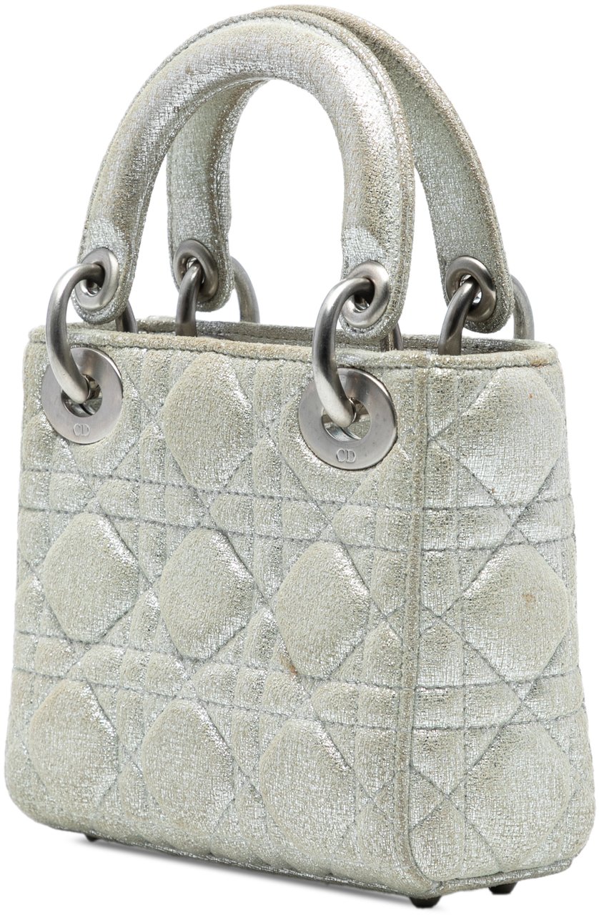 Dior Micro Metallic Calfskin Cannage Lady Dior Zilver