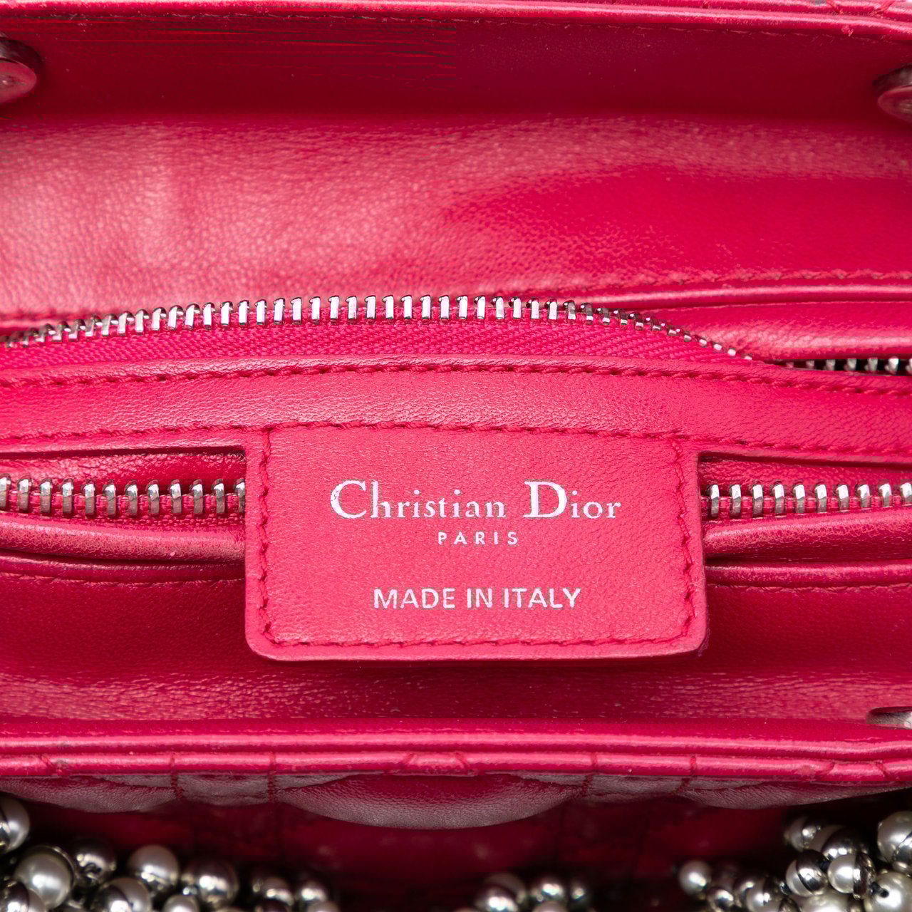 Dior Medium Lambskin Cannage Pearl Lady Dior Rood