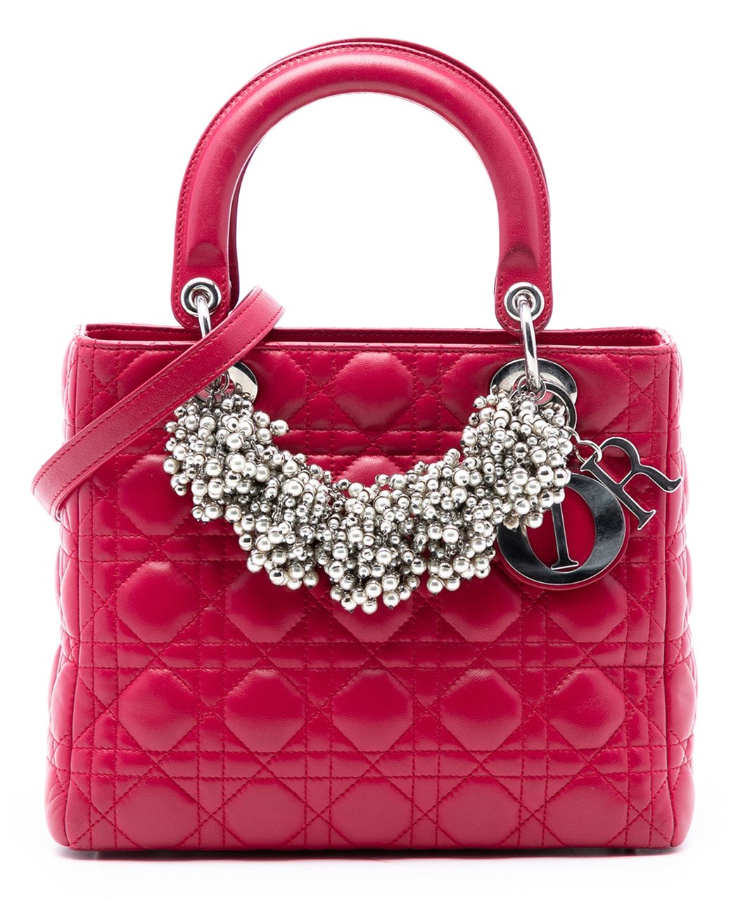 Dior Medium Lambskin Cannage Pearl Lady Dior Rood
