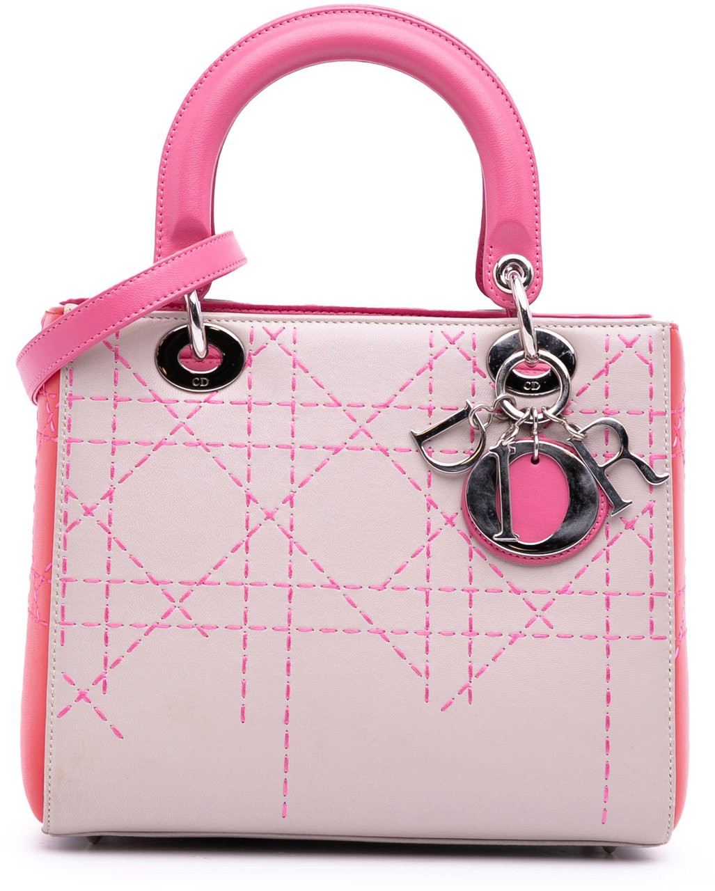 Dior Medium Tricolor Lambskin Macrocannage Stitched Lady Dior Roze