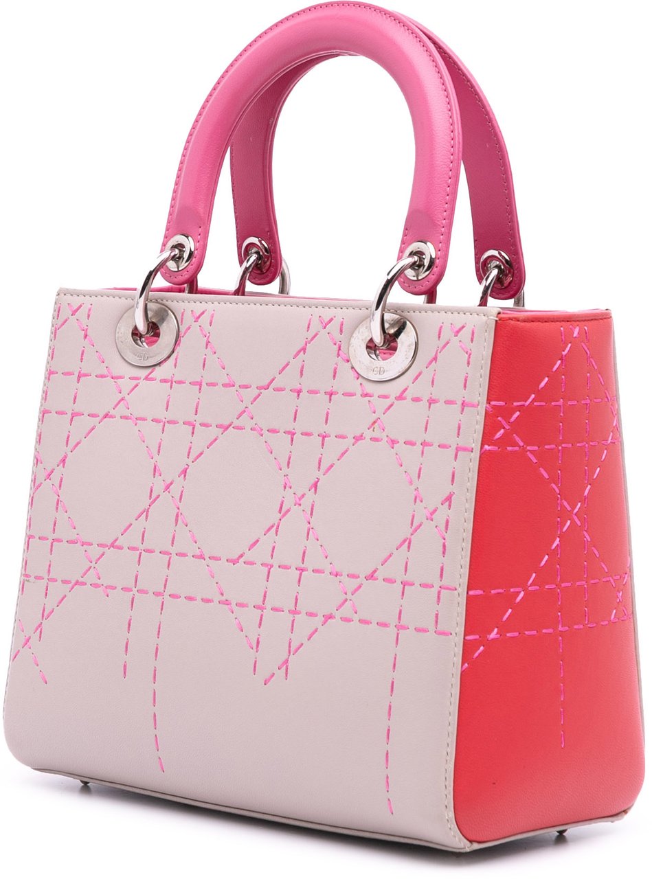 Dior Medium Tricolor Lambskin Macrocannage Stitched Lady Dior Roze