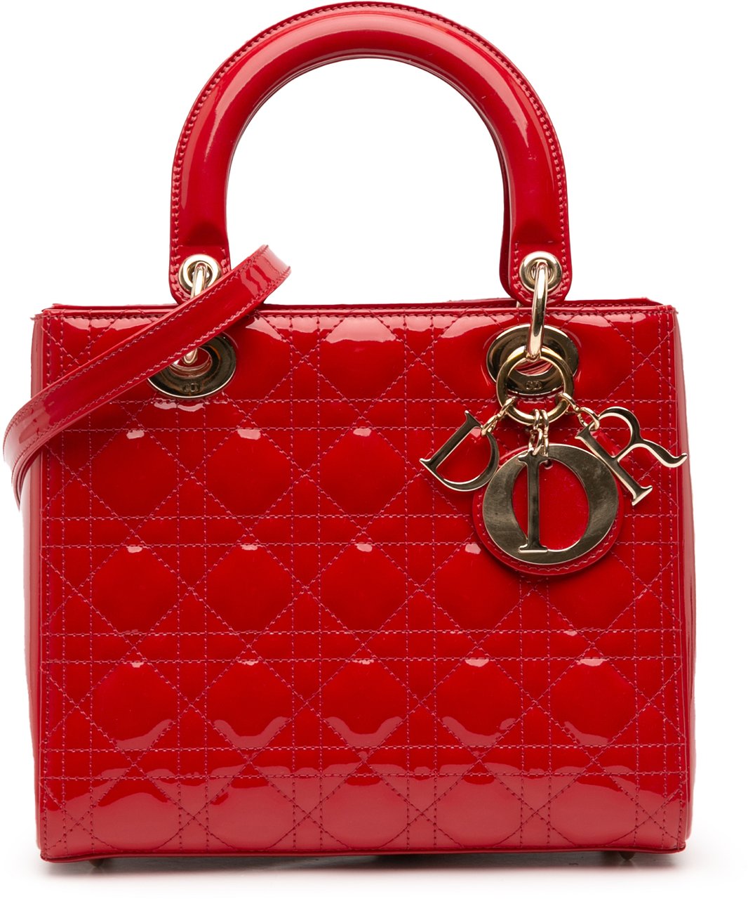 Dior Medium Patent Cannage Lady Dior Rood