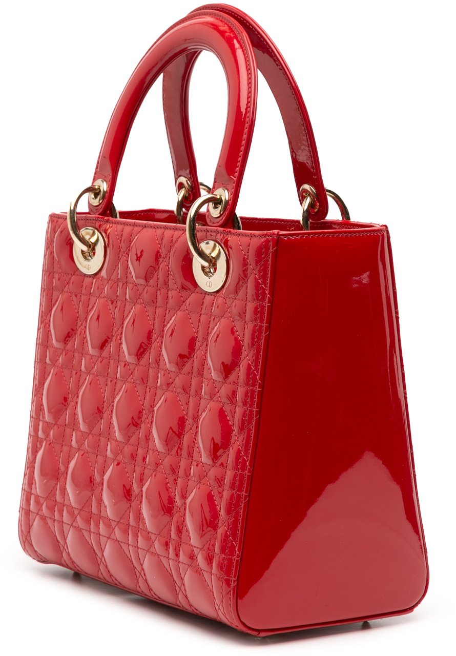 Dior Medium Patent Cannage Lady Dior Rood