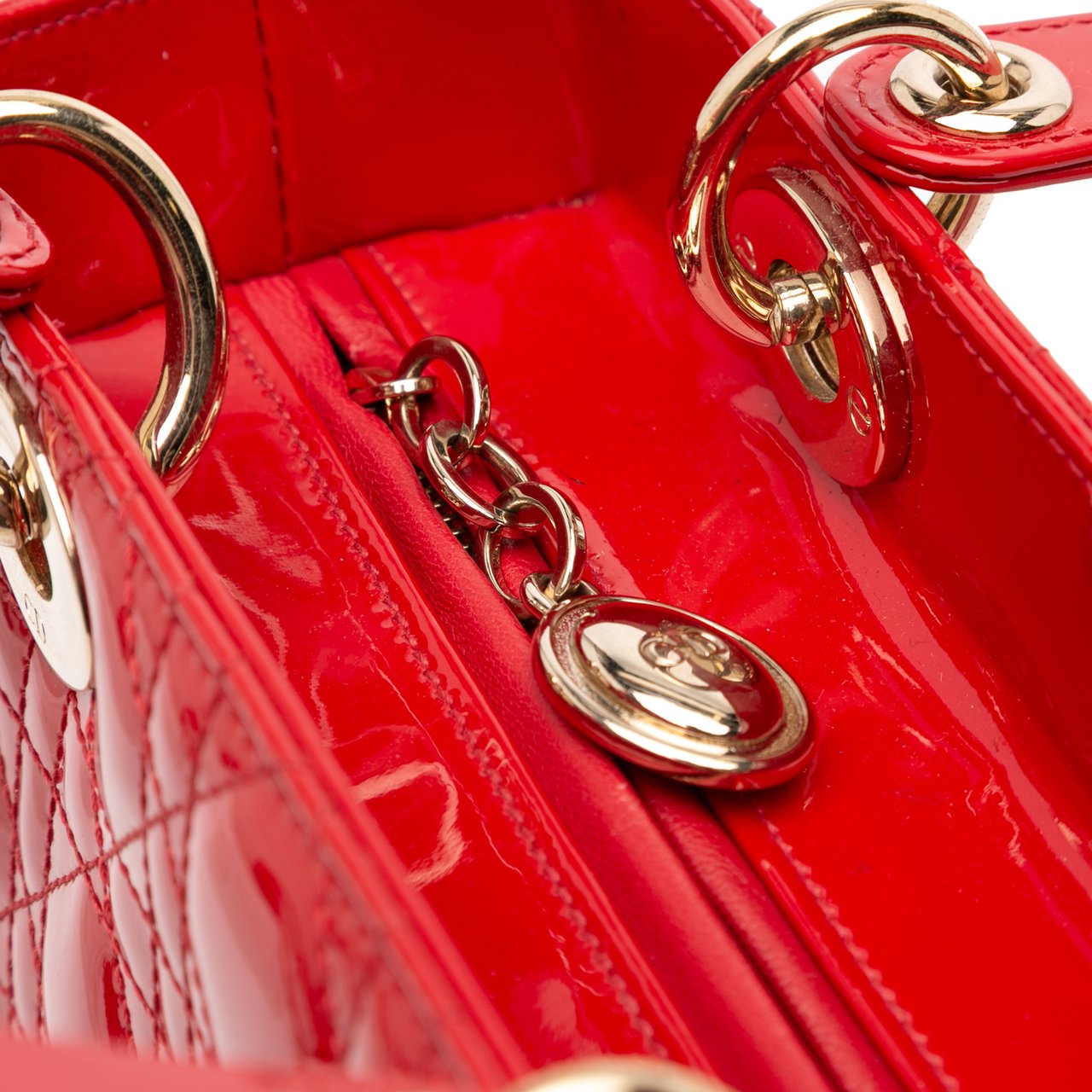Dior Medium Patent Cannage Lady Dior Rood