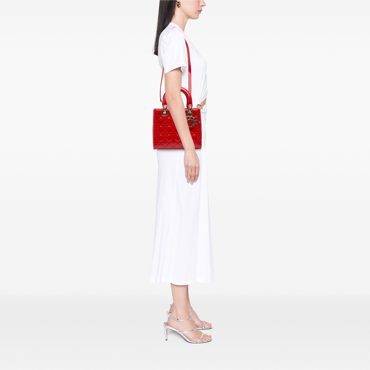 Dior Medium Patent Cannage Lady Dior Rood