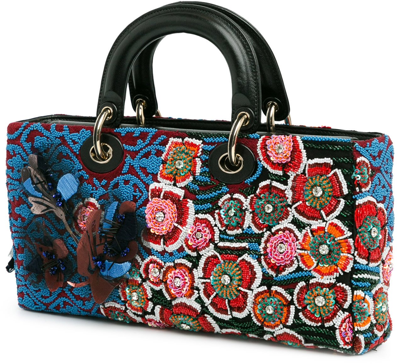 Dior Medium Beaded Ribbon Embroidered Floral Lady D Joy Blauw