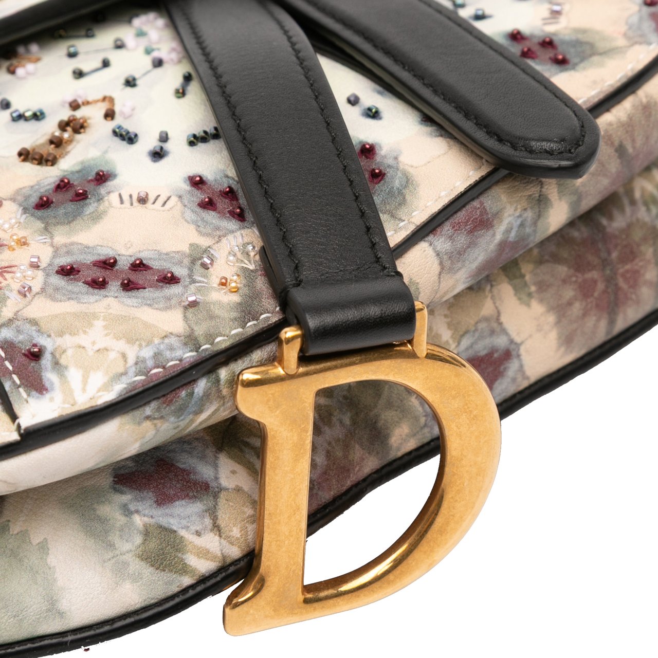 Dior Mini Calfskin Kaleidiorscopic Embroidered Saddle Bag Bruin