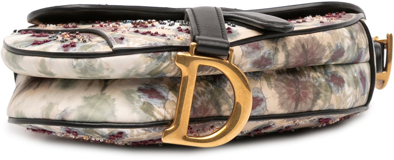Dior Mini Calfskin Kaleidiorscopic Embroidered Saddle Bag Bruin