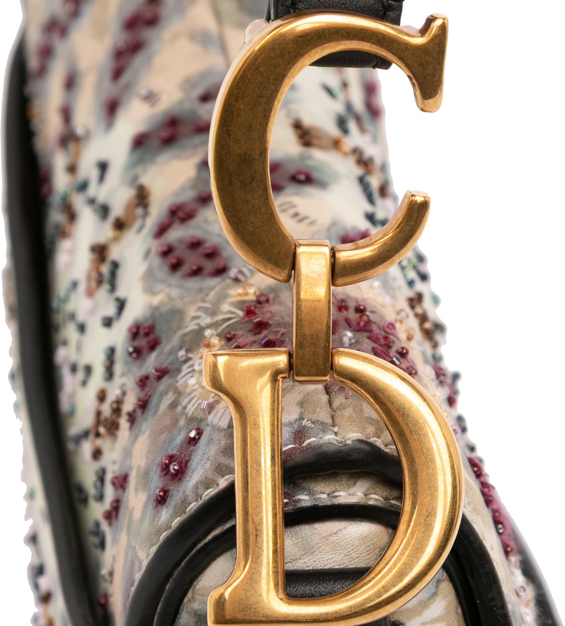 Dior Mini Calfskin Kaleidiorscopic Embroidered Saddle Bag Bruin