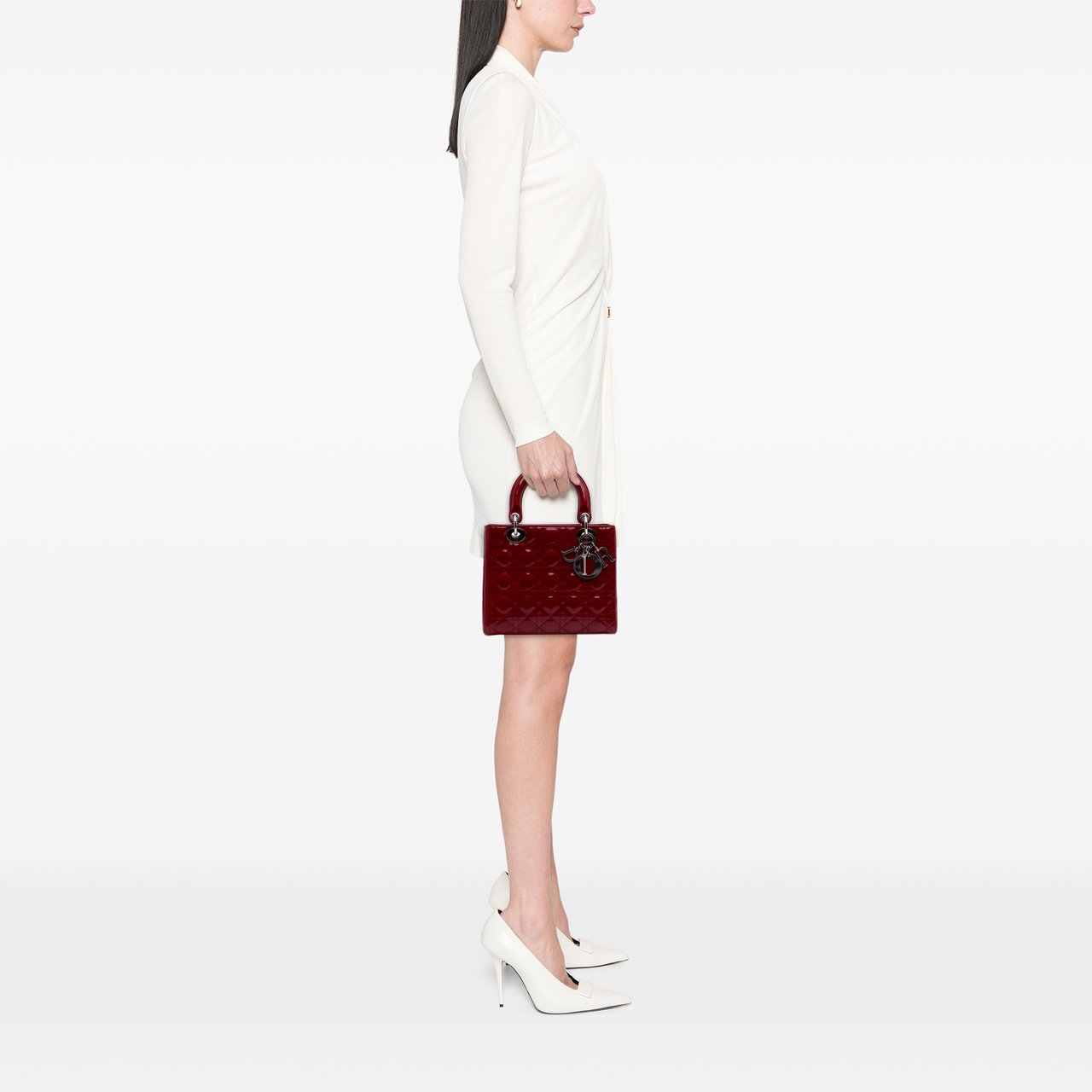 Dior Medium Patent Cannage Lady Dior Rood