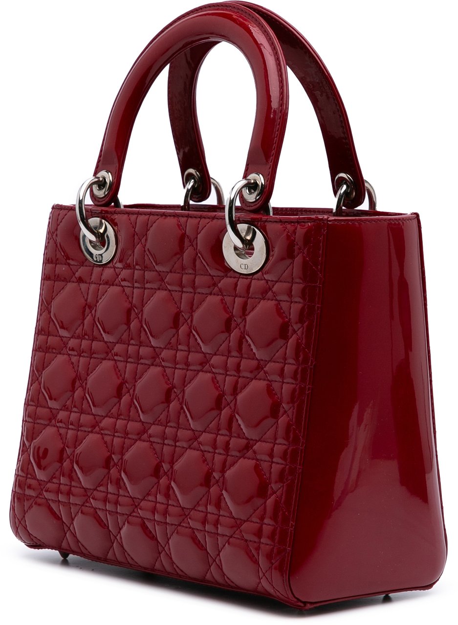 Dior Medium Patent Cannage Lady Dior Rood