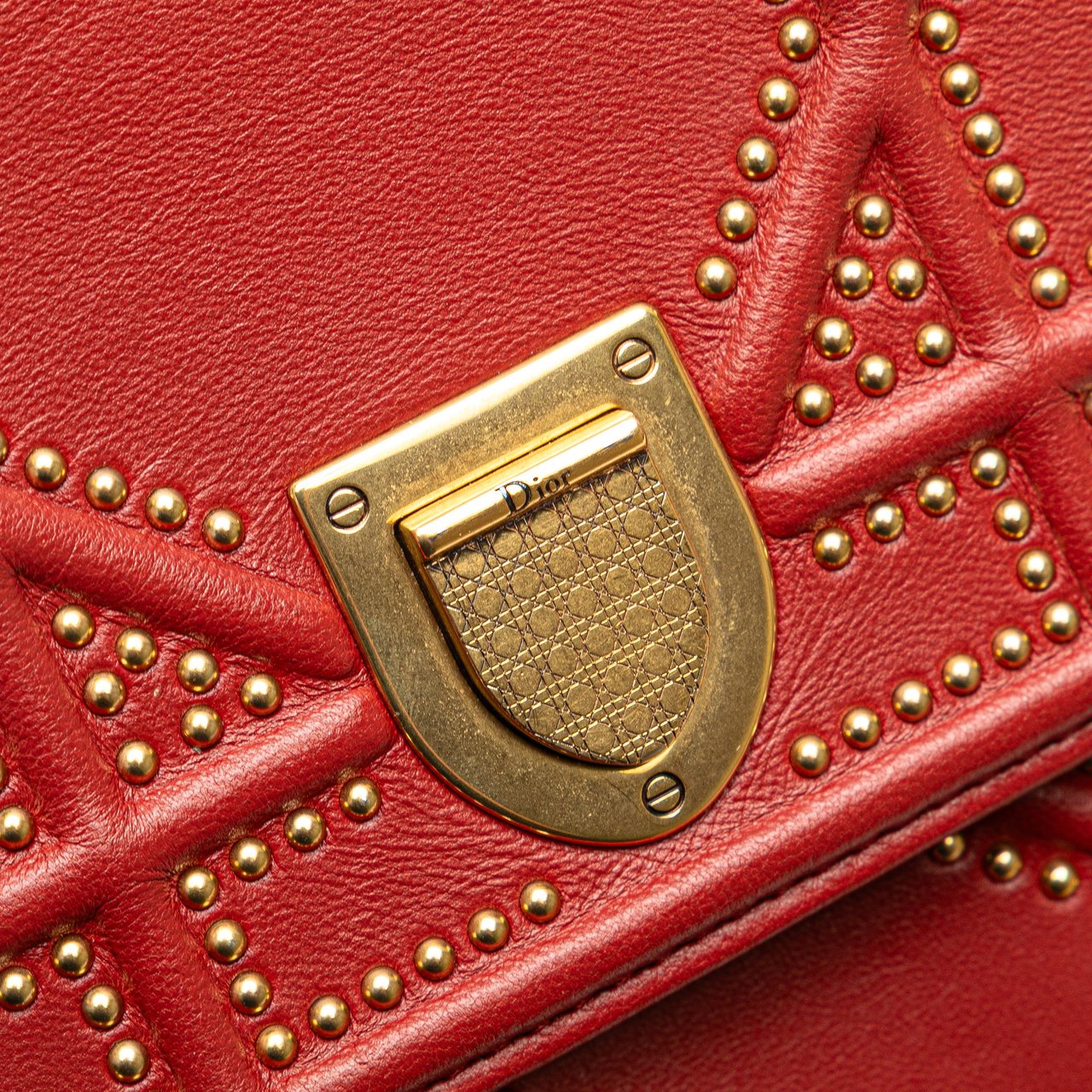 Dior Studded Lambskin Vertical Diorama Crossbody Rood