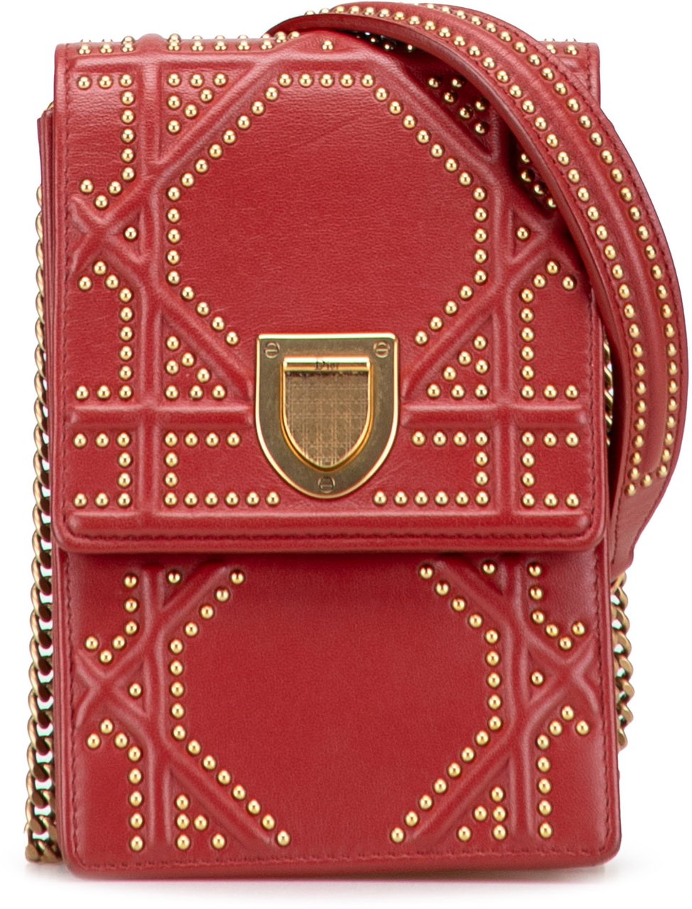 Dior Studded Lambskin Vertical Diorama Crossbody Rood