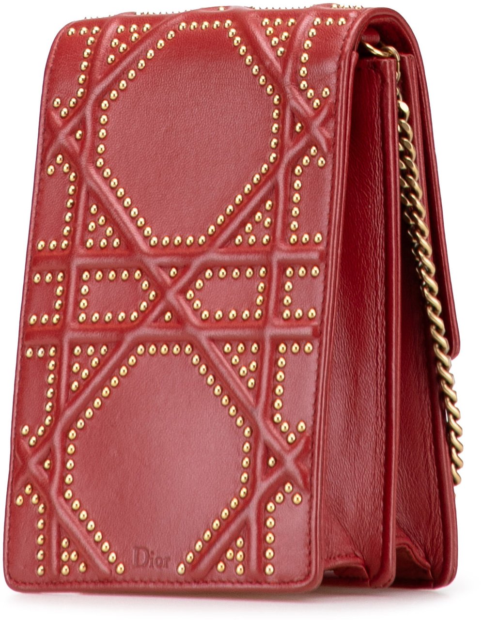 Dior Studded Lambskin Vertical Diorama Crossbody Rood
