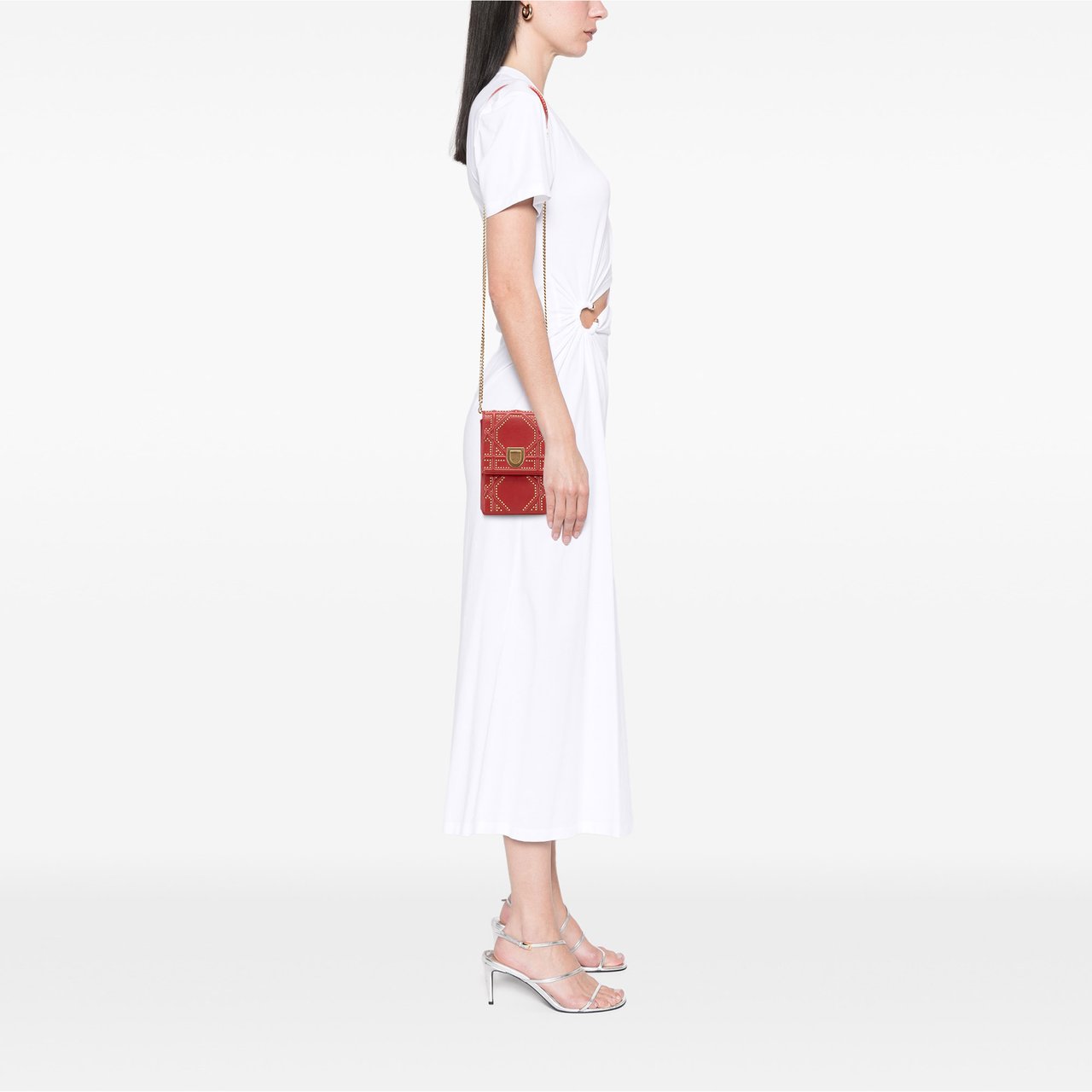 Dior Studded Lambskin Vertical Diorama Crossbody Rood