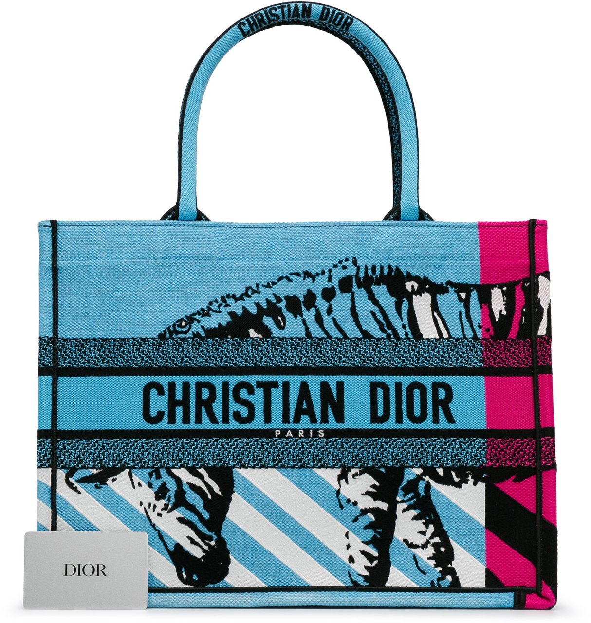 Dior Medium Embroidered Canvas Zebra D Jungle Pop Book Tote Blauw