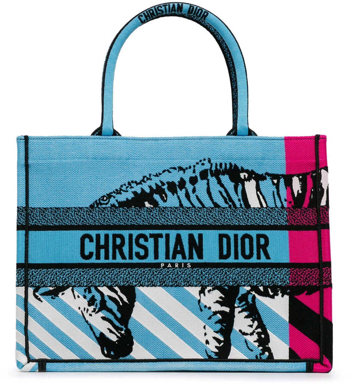 Dior Medium Embroidered Canvas Zebra D Jungle Pop Book Tote Blauw