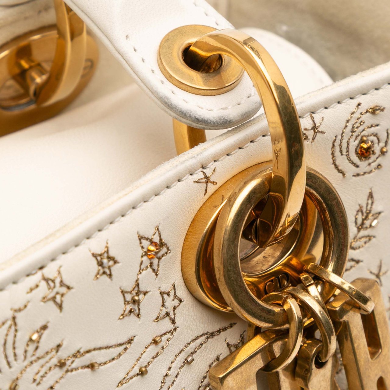 Dior Medium Calfskin Embroidered Astrology Lady Dior Bruin