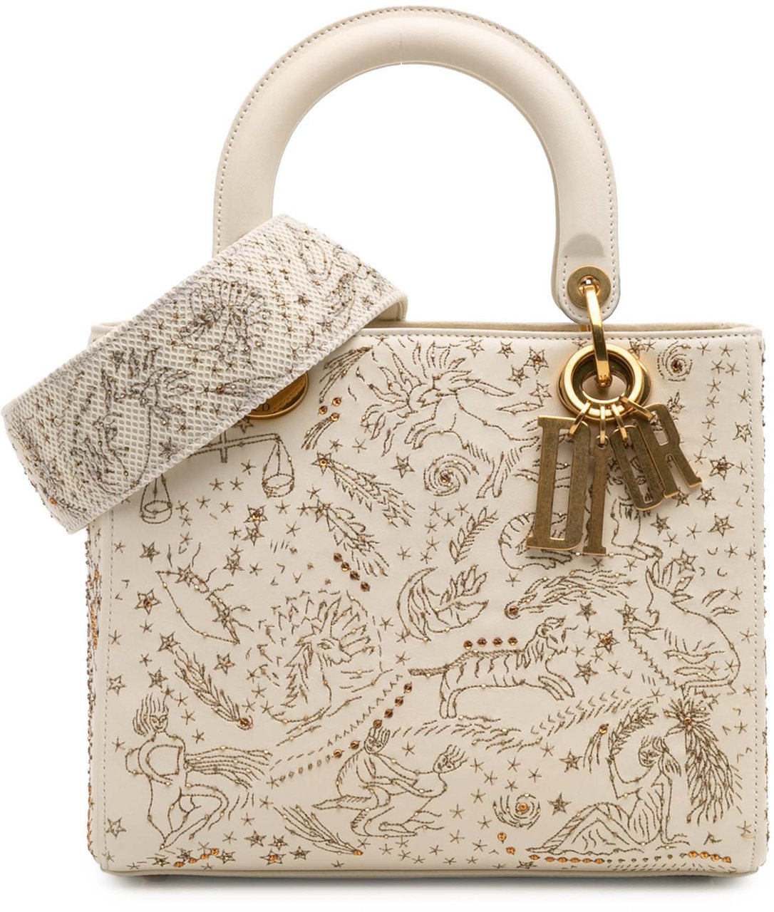 Dior Medium Calfskin Embroidered Astrology Lady Dior Bruin