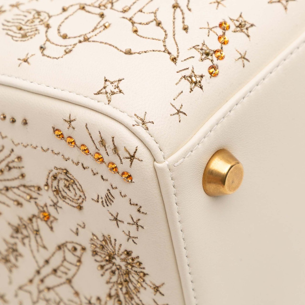 Dior Medium Calfskin Embroidered Astrology Lady Dior Bruin