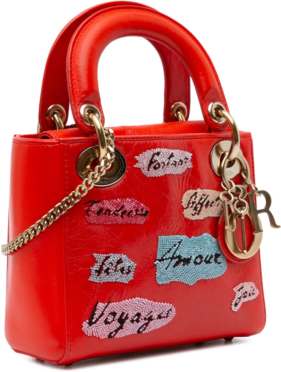 Dior Mini Calfskin Sequin Embellished Lady Dior Rood
