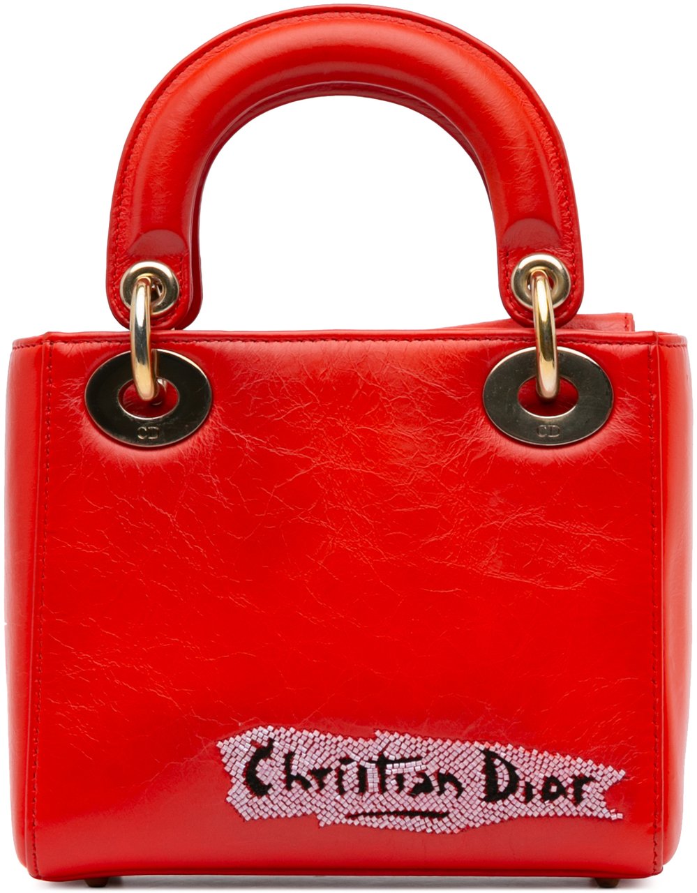 Dior Mini Calfskin Sequin Embellished Lady Dior Rood