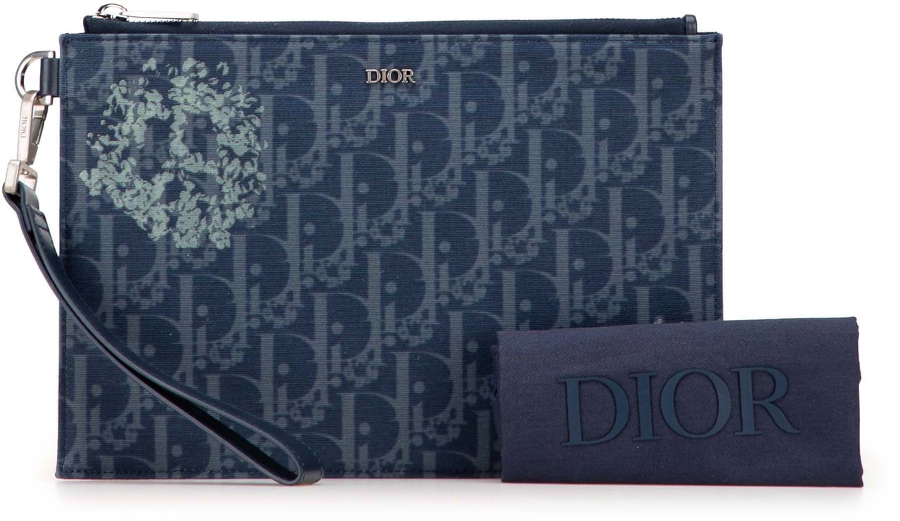 Dior Oblique Denim Tears A5 Flat Pouch Blauw