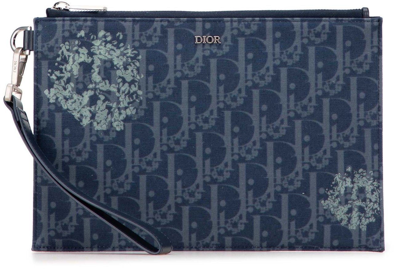 Dior Oblique Denim Tears A5 Flat Pouch Blauw