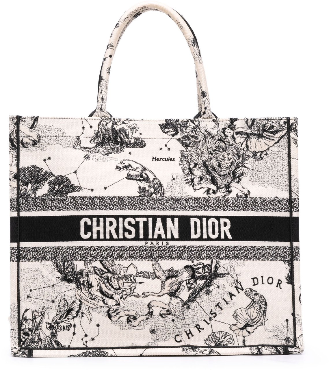 Dior Large Canvas Embroidered Zodiac Toile De Jouy Book Tote Wit